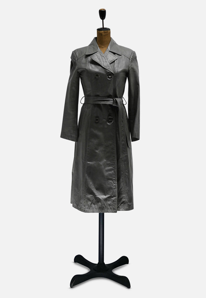 1970s Anne Armstrong Steel Grey Leather Trench Coat 'VIP'