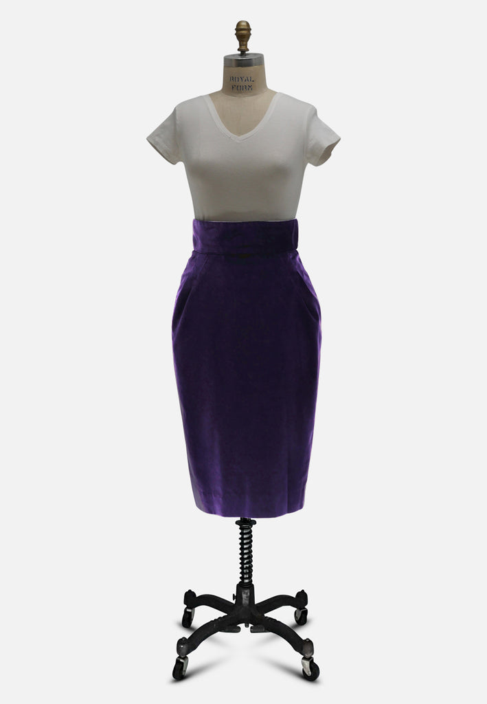 Knowledge of the Hand Deep Violet Cotton Velvet Pencil Skirt 'VIP'
