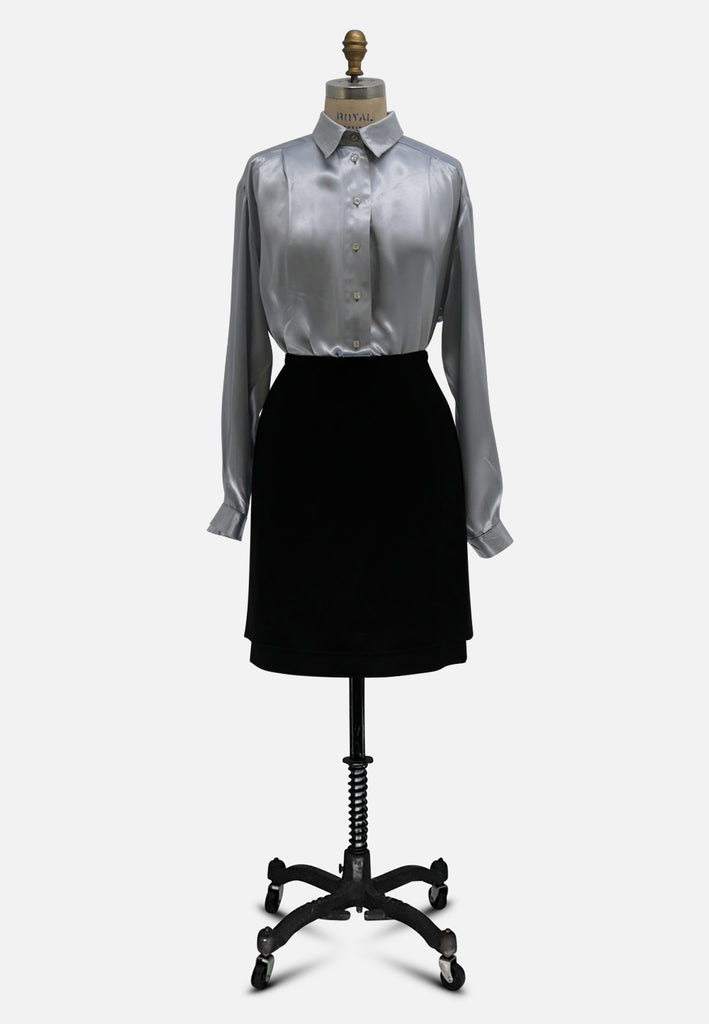 Silver Grey 1980s Satin Shirt 'VIP'