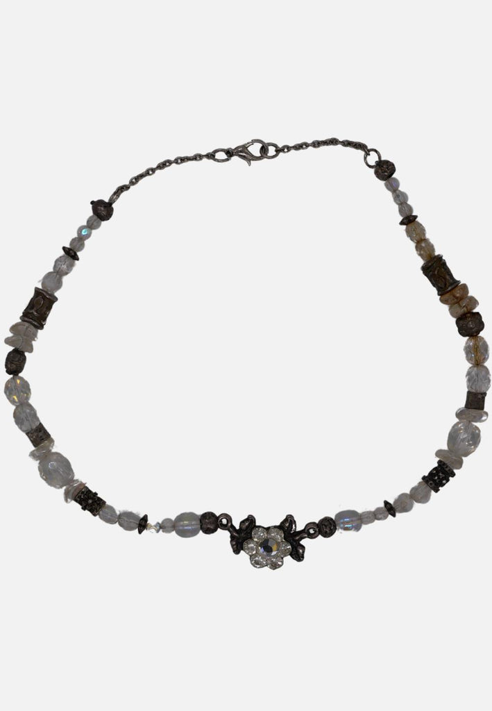 Vintage Faux Crystal Beaded Floral Necklace 'VIP'