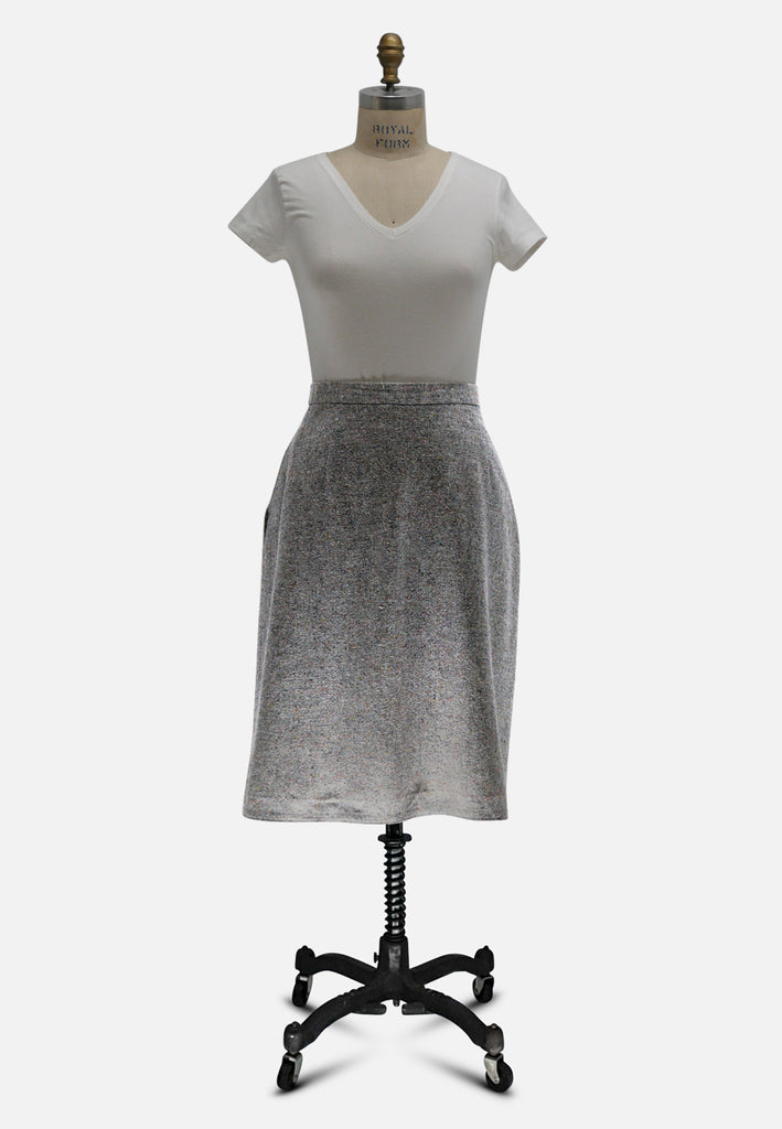 Flecked Tweed Grey 1980s A-Line Skirt 'VIP'