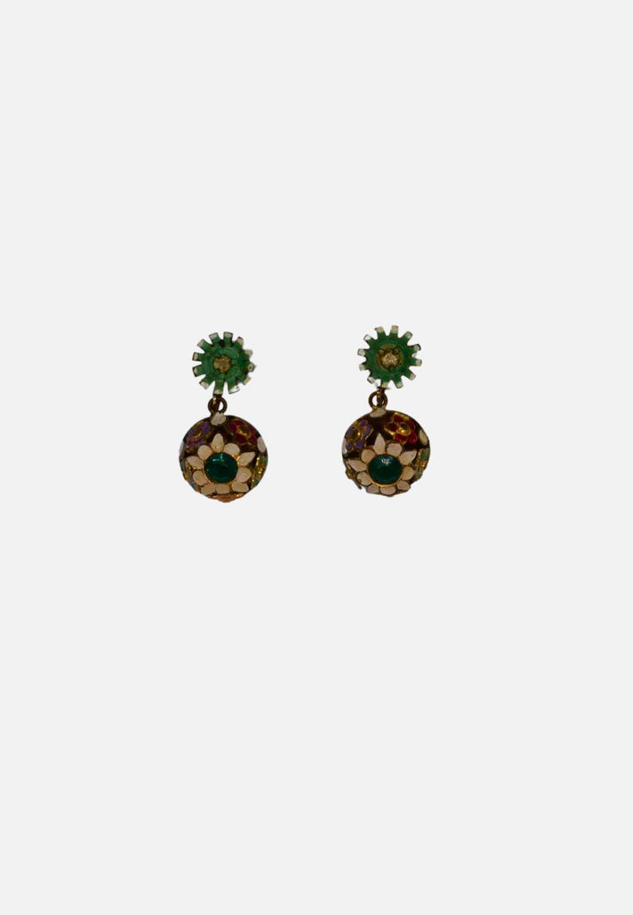 Emerald Meenakari Hand-Painted 1960s Drop Earrings 'VIP'