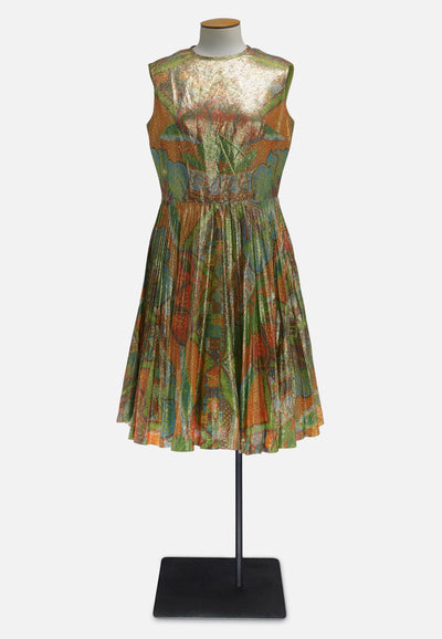 Gerber Exclusiv Metallic Lamé Pleated Cocktail Dress