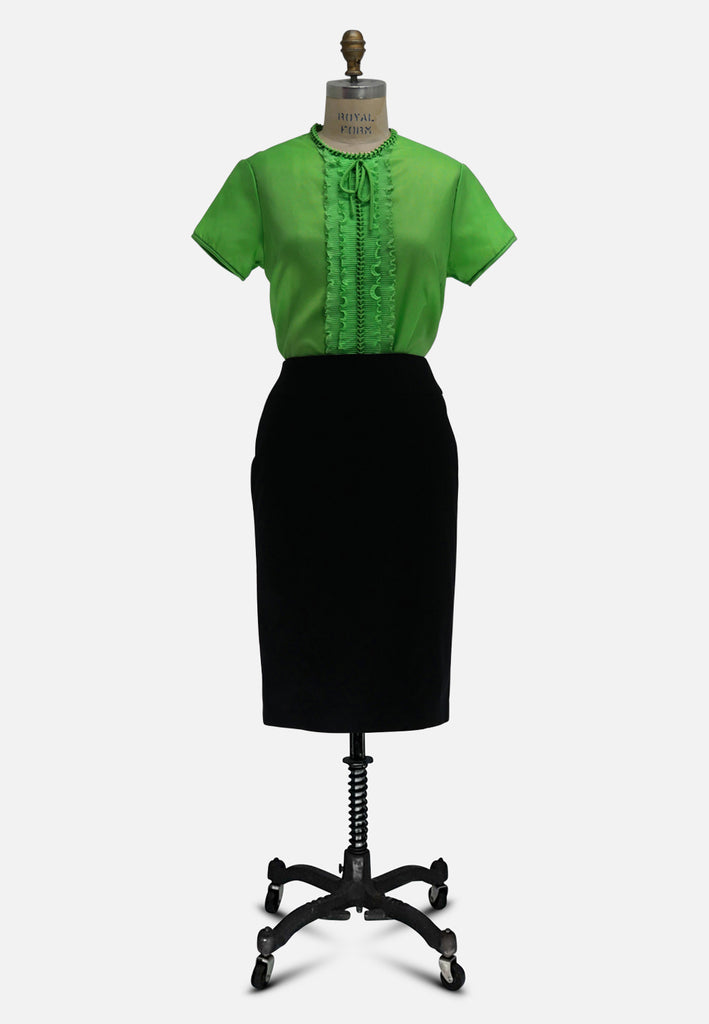 Italian Kelly Green Ruffle-Placket Blouse 'VIP'