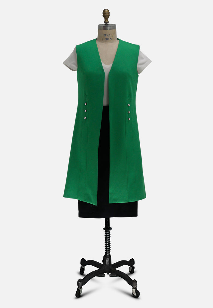 Emerald Green 1960s Vest with Silver Buttons 'VIP'