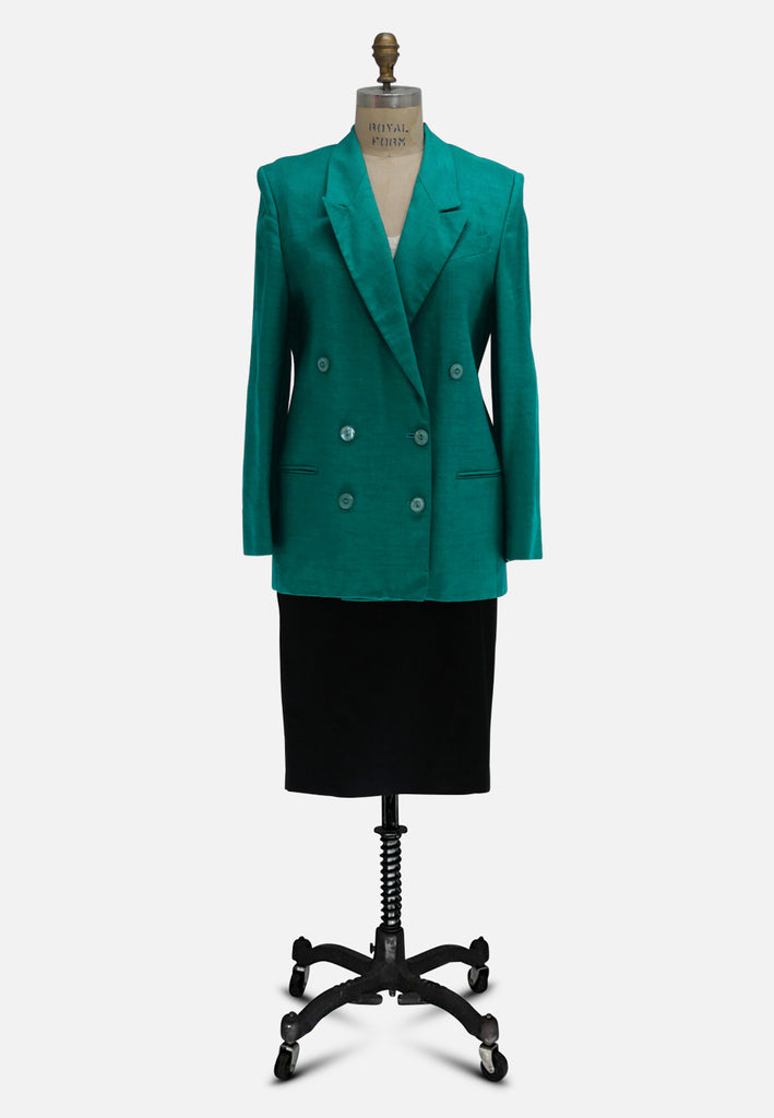 Fletcher Jones Made In Australia Teal Linen Blend Double Breasted Blazer 'VIP'