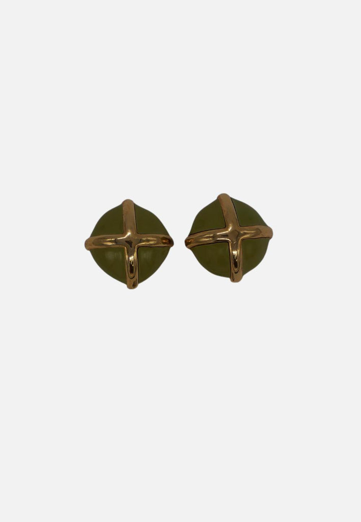 Lime Cross Clip-On Earrings