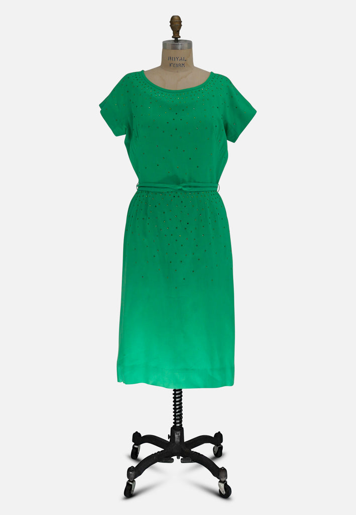 Emerald Diamante Column Dress 1960s Emerald Diamante Column Dress 1960s