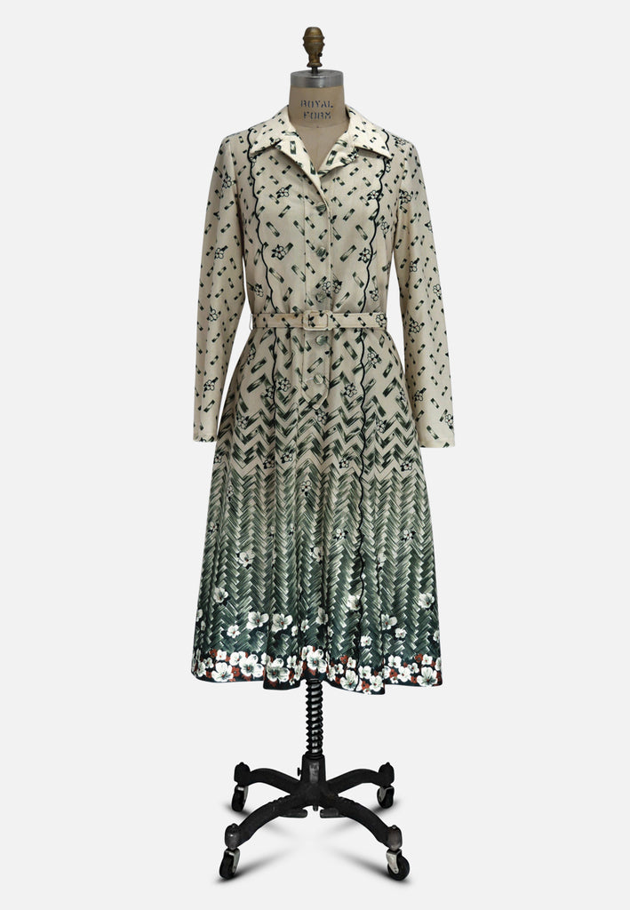 1970s Antoinette of Sydney Green Chevron Print Dress