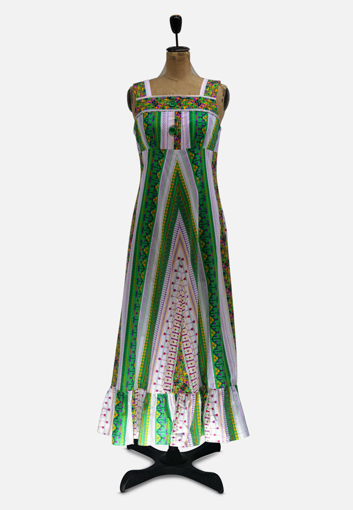 Green Festival Stripe Maxi Dress 1970s 'VIP'