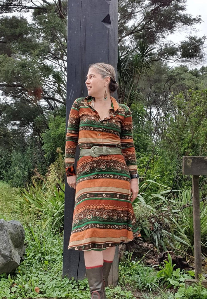 Southwell NZ Made Stripe Print Blouse And High Waist A-Line Skirt Set 'VIP'