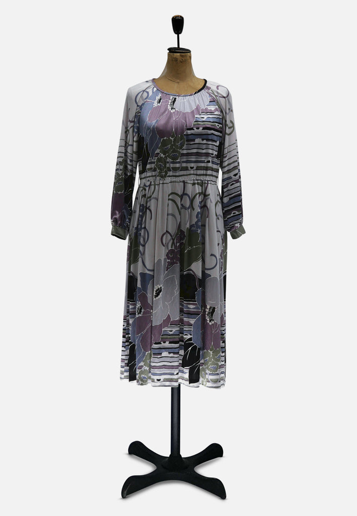 Pine Original Fashion 1970s Finnish Lavender Floral Midi Dress
