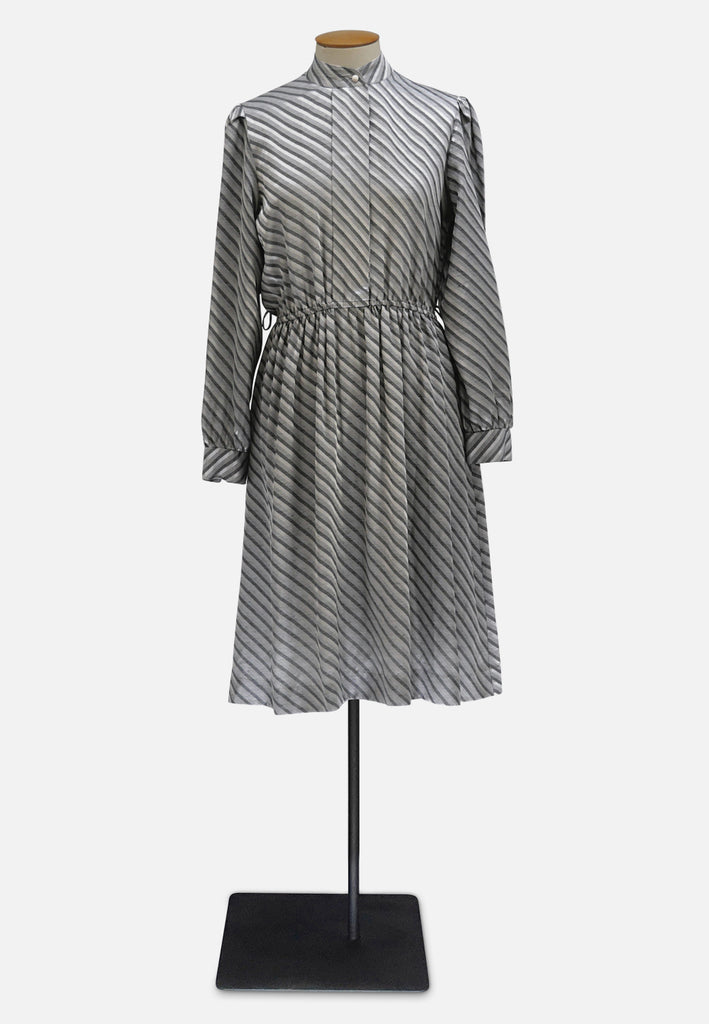 Grey Diagonal Stripe 1980s Shirt Dress