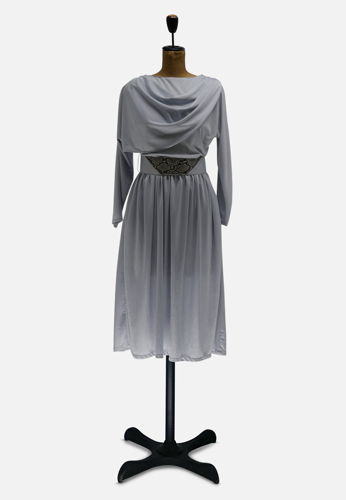 Mr K 1970s Grey Jersey Cowl Neck Dress 'VIP'