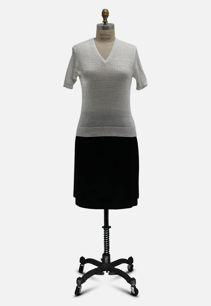 Silver 1970s Lurex Pointelle Knit Top