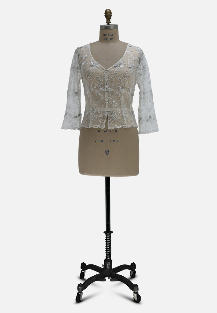 1990s Ivory Lace and Lurex Sequin Blouse
