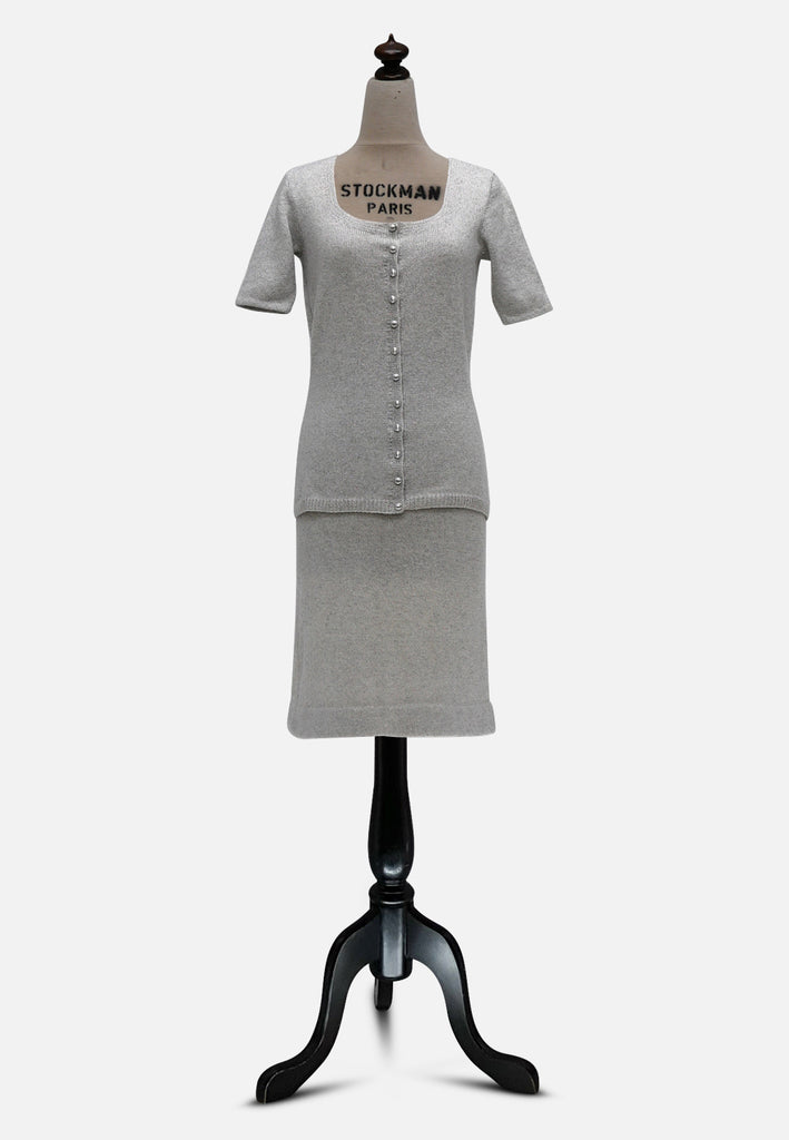 Grey 1960s Wool Blend Knit Skirt and Top Set