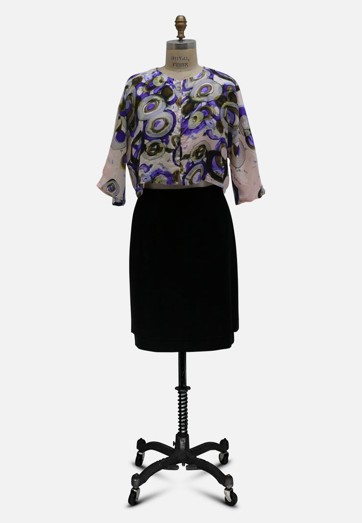 Abstract Circle Print Silk Bolero Jacket in Violet, Blush and Olive 'VIP'