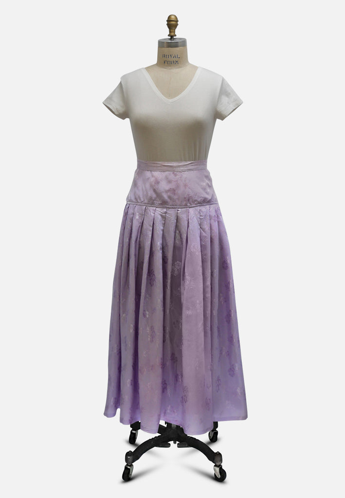 Lavender Floral Jacquard Pleated Maxi Skirt 'VIP'
