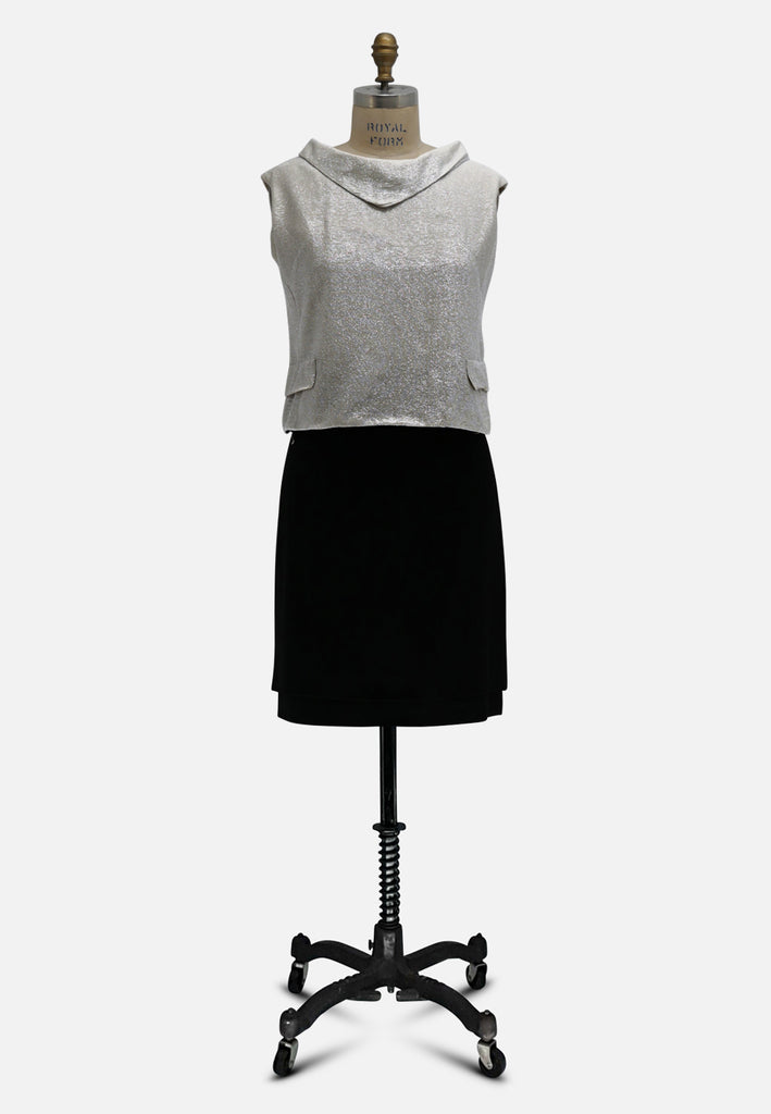 60s Silver Lurex Draped Collar Top