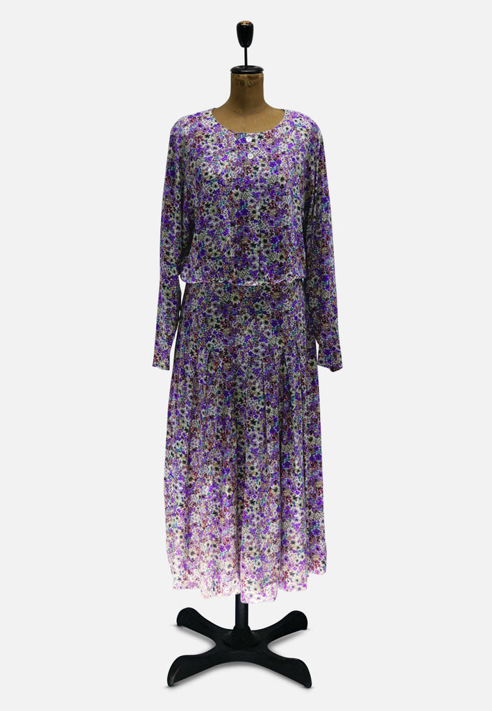 Chow Mein Purple Ditsy Floral Cotton Blouson Midi Dress 'VIP'