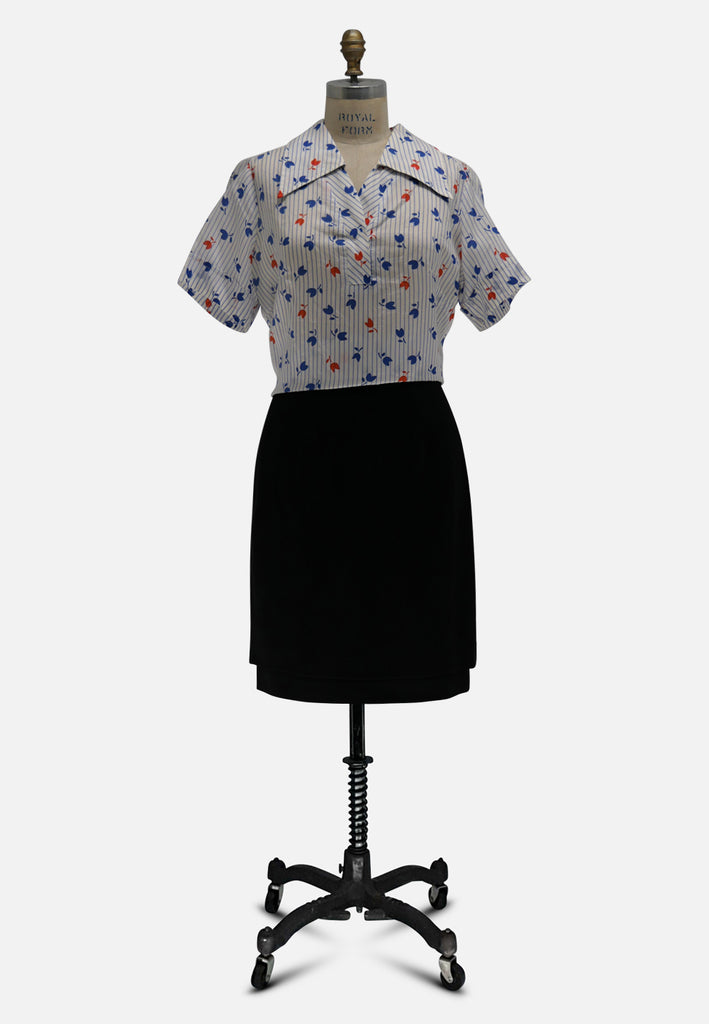 Vintage Clothing - Delta Signature Series 1980s Tulip Pinstripe Service Blouse - Painted Bird Vintage Boutique & The Aviary - Shirts & Tops