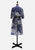 Vintage Clothing - Authentic Vintage Michèle Monrose Paris Navy Blue White Geometric Print Dress | Made in France Pussy Bow Elasticated Waist Full Skirt - Painted Bird Vintage Boutique & The Aviary - Dresses