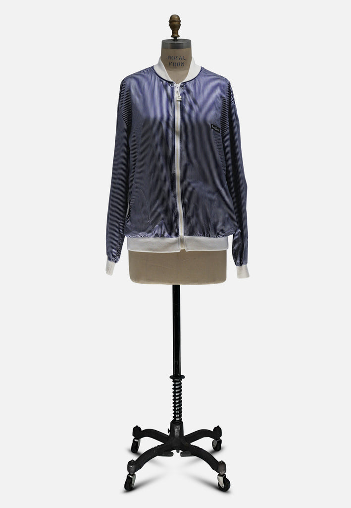 Vintage Clothing - Pierre Cardin Navy and White Pinstripe Bomber Jacket with Zip Front - Painted Bird Vintage Boutique & The Aviary - Coats & Jackets