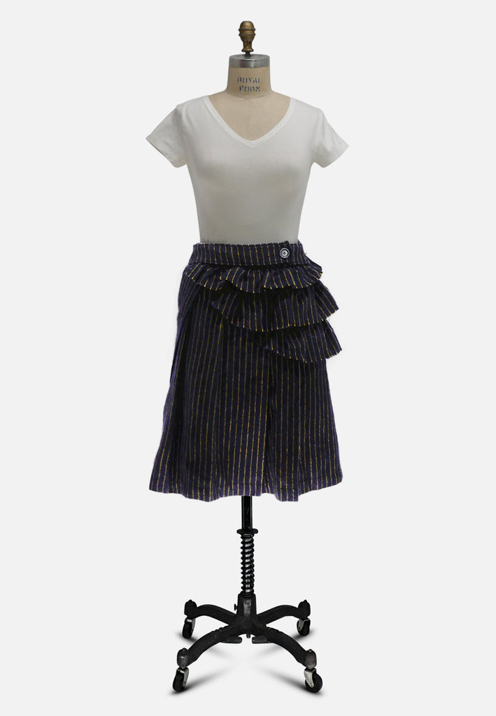 Vintage Clothing - Navy Wool-Blend Pinstripe Ruffle Wrap Skirt - Painted Bird Vintage Boutique & The Aviary - Skirt