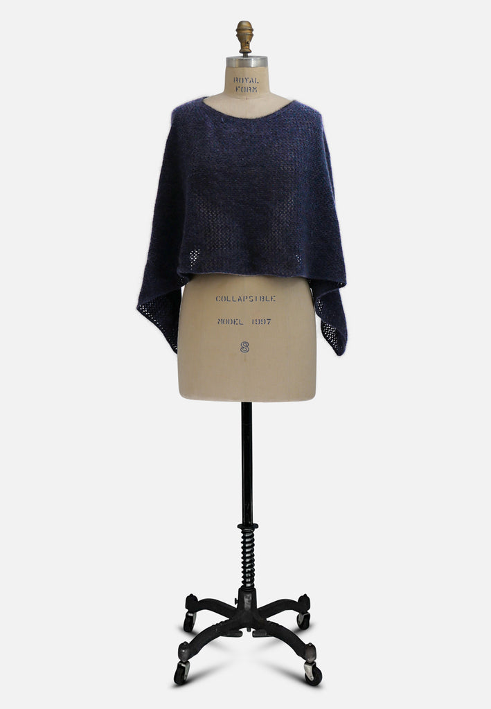 1970s Navy Mohair-Look Open Knit Cape 'VIP'