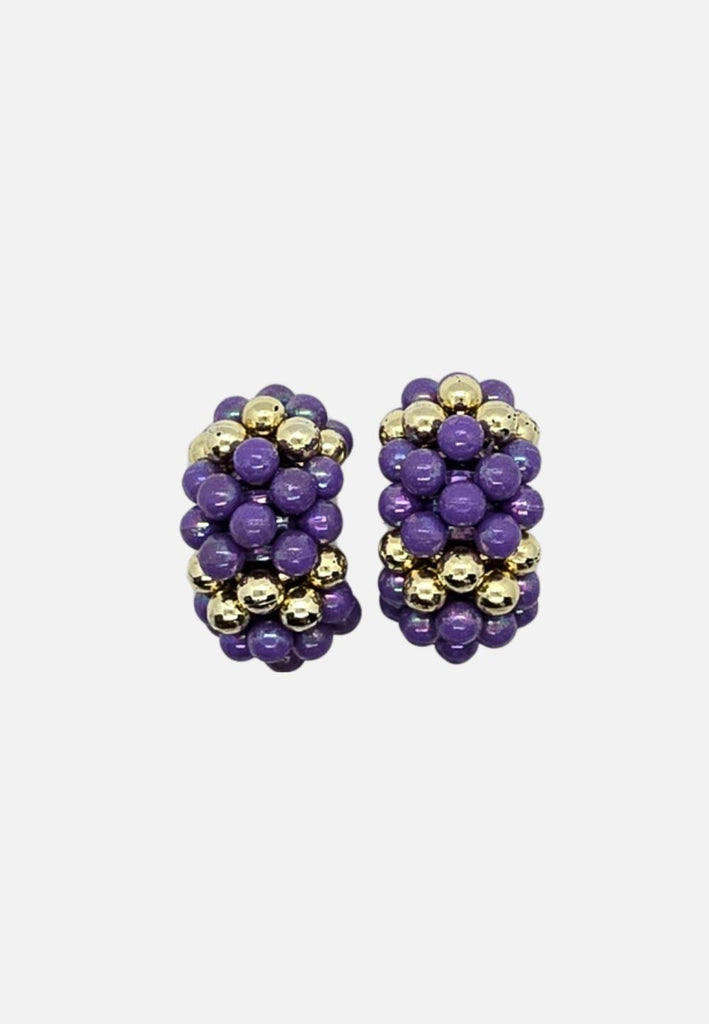 Purple and Gold Cluster Bead Clip-On Earrings - Deadstock 'VIP'