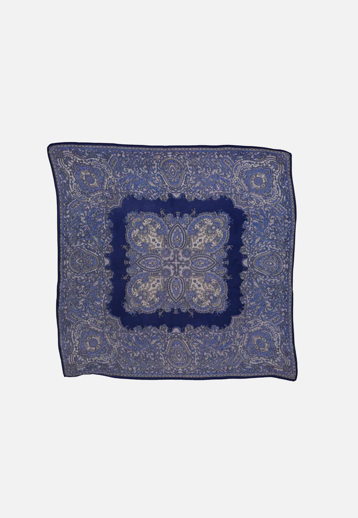Blue Medallion Paisley Silk Square Scarf 'VIP'