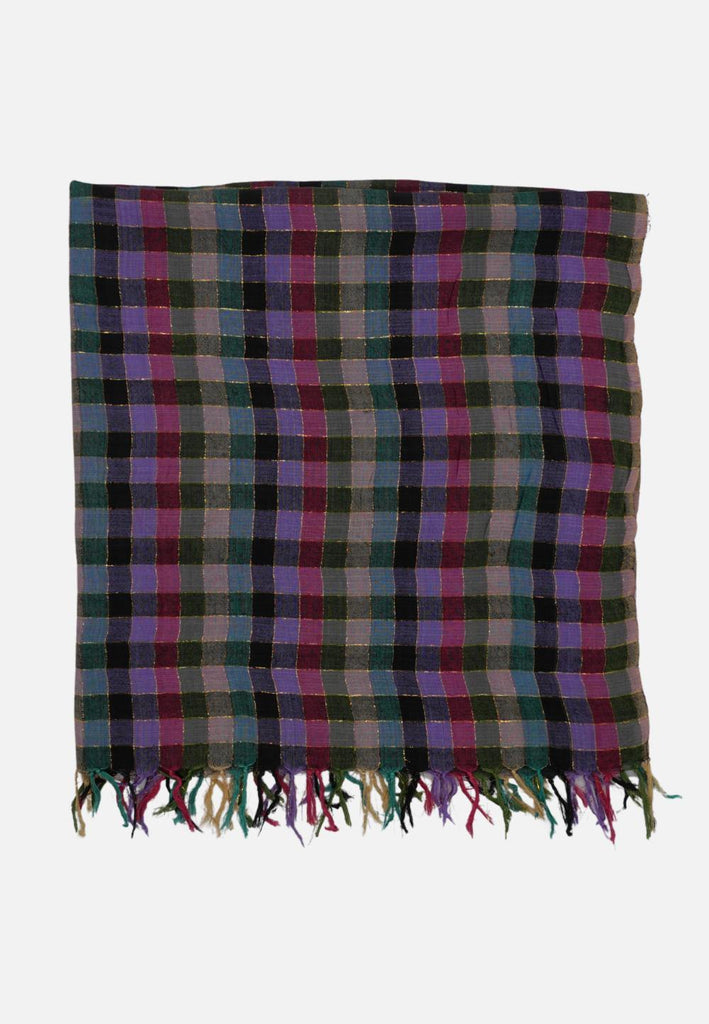 Cotton Lurex Blend Check 1970s Fringed Scarf 'VIP'