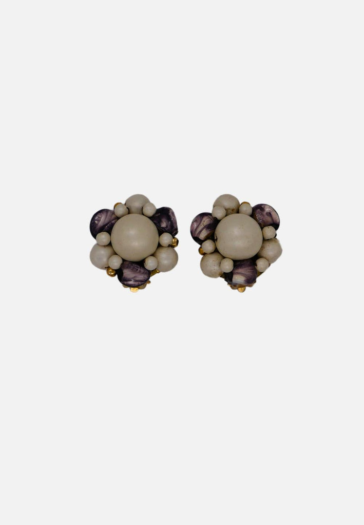Faux Pearl and Marbled Plastic Cluster Clip-On Earrings'VIP'