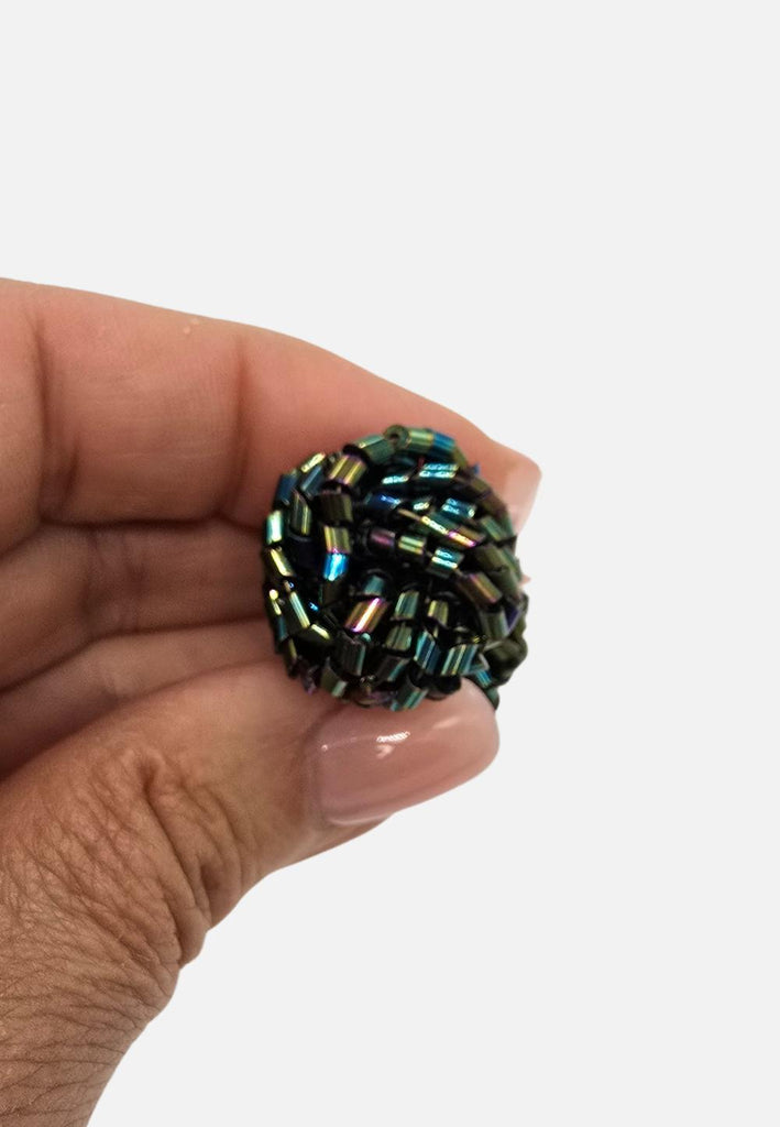 Iridescent Bugle Bead Dome Clip-On Earrings 'VIP'