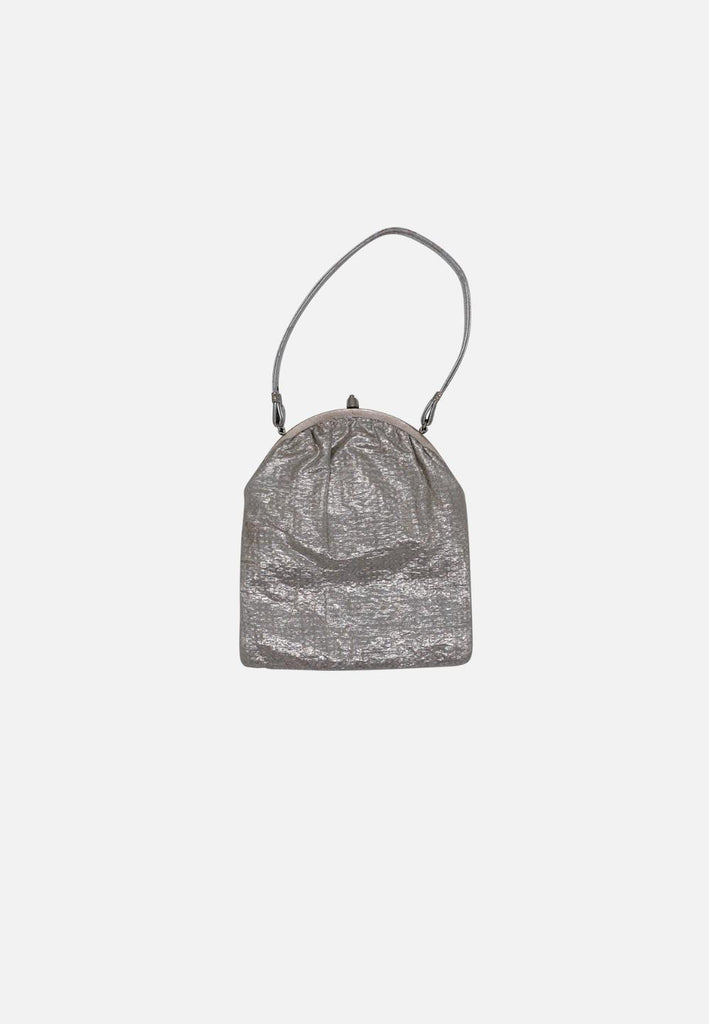 Silver Lamé Evening Bag with Kiss Lock Frame