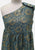 Vintage Clothing - Teal and Gold One-Shoulder Lurex Vintage Brocade Cocktail Dress with Draped Sleeve Panel - Painted Bird Vintage Boutique & The Aviary - Dresses