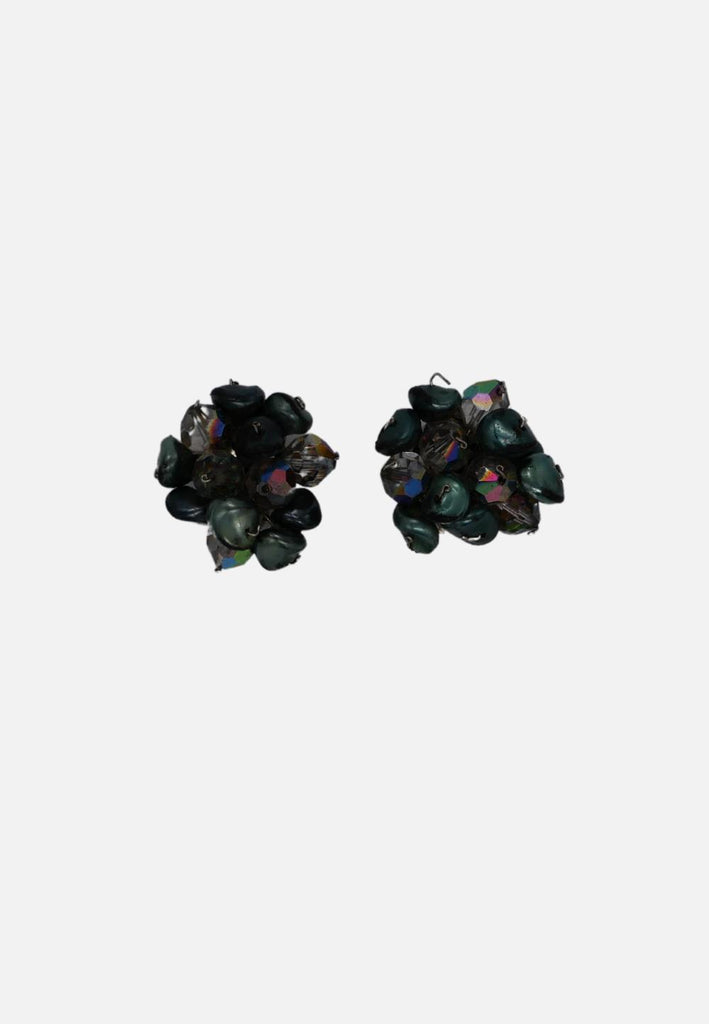 Mid-century Teal Bead Cluster Clip-On Earrings 'VIP'