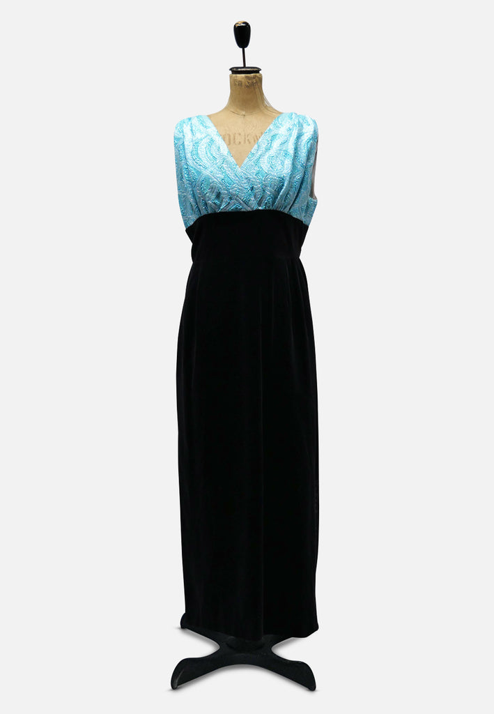 Vintage Clothing - Vintage Teal Lurex & Black Velvet Evening Gown 'VIP' - Painted Bird Vintage Boutique & The Aviary - Dresses