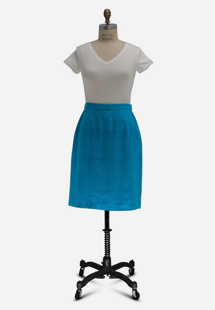 Vintage Clothing - London Affair Teal Silk Blend Vintage Pencil Skirt 'VIP' - Painted Bird Vintage Boutique & The Aviary - Skirt