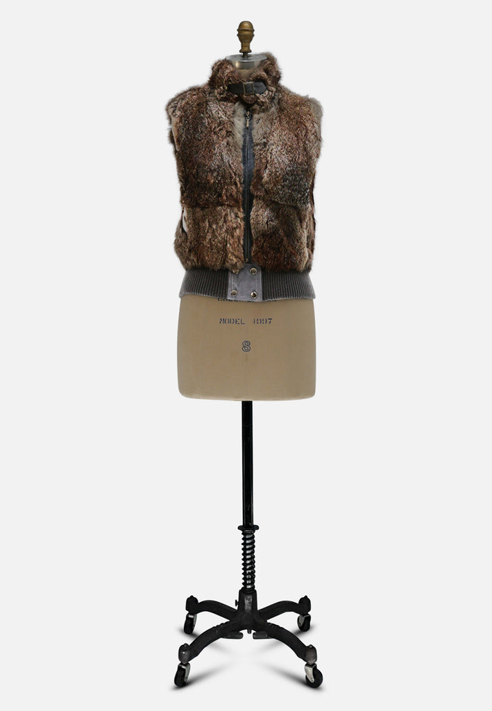 Brown Grey Rabbit Fur Leather Vest 'VIP'