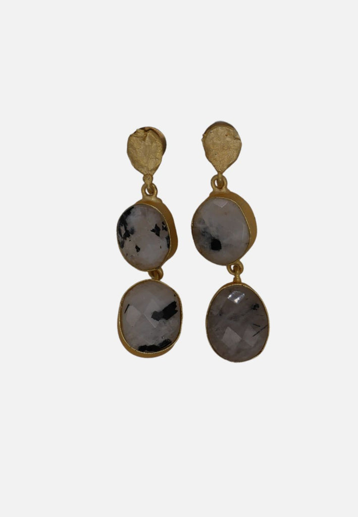 Turkish Designer Grey Quartz & Gold Plated Brass Stud Drop Earrings 'VIP'