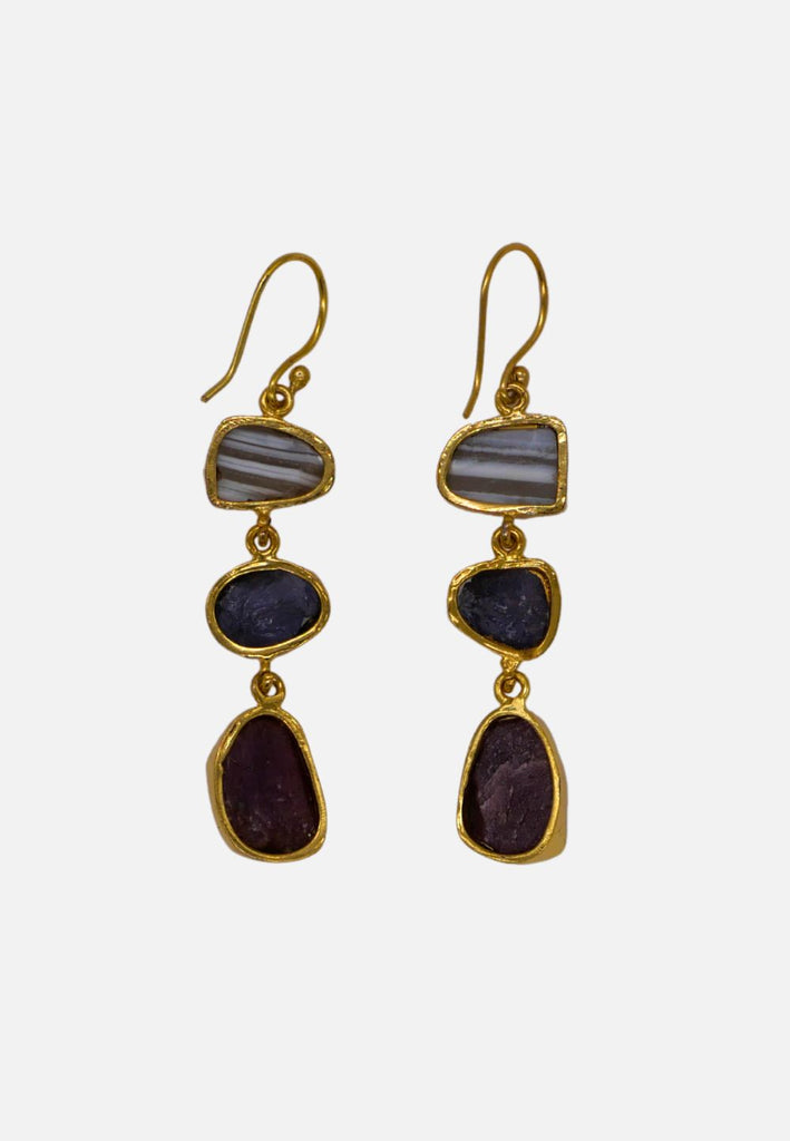 Quartz and Gold Plated Brass Drop Earrings 'VIP'