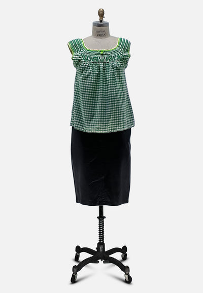 Vintage Clothing - Green Gingham Blouse 'VIP' ND - Painted Bird Vintage Boutique & The Aviary - Blouse