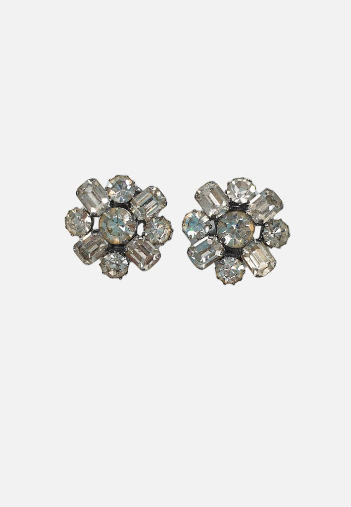 Diamante Starburst Cluster Clip Earrings