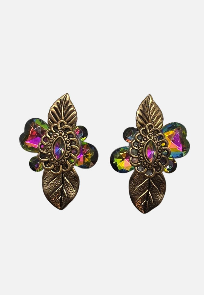 1980s Vitrail Effect Leaf Clip-On Earrings 'VIP'