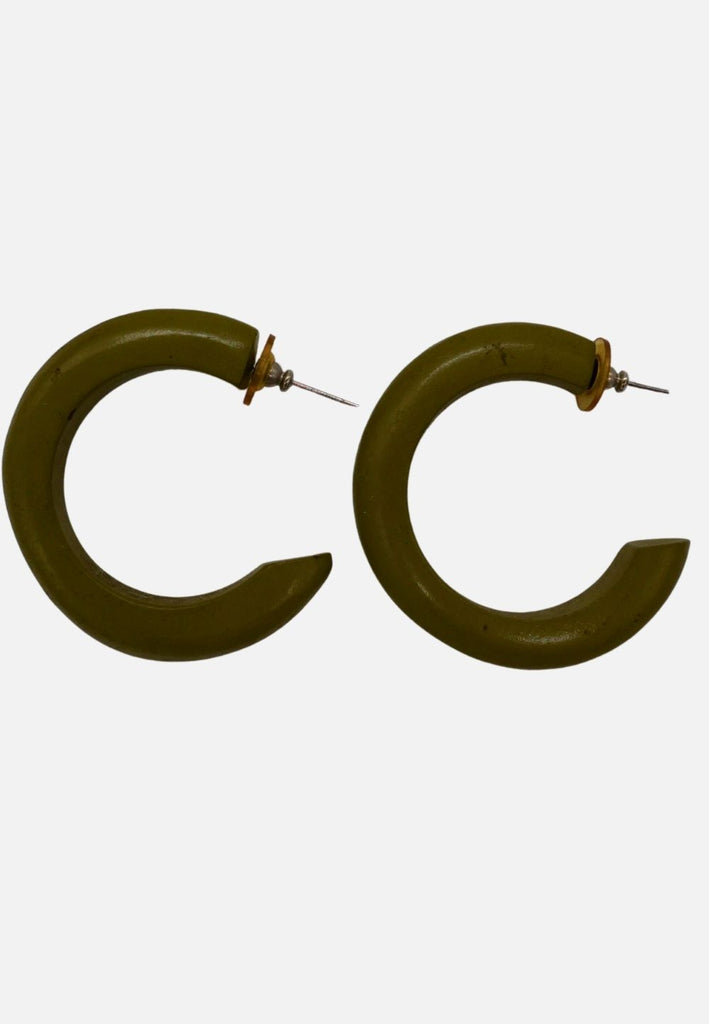 Vintage Clothing - Olive Painted Wood Hoop Earrings 'VIP' - Painted Bird Vintage Boutique & The Aviary - Earrings