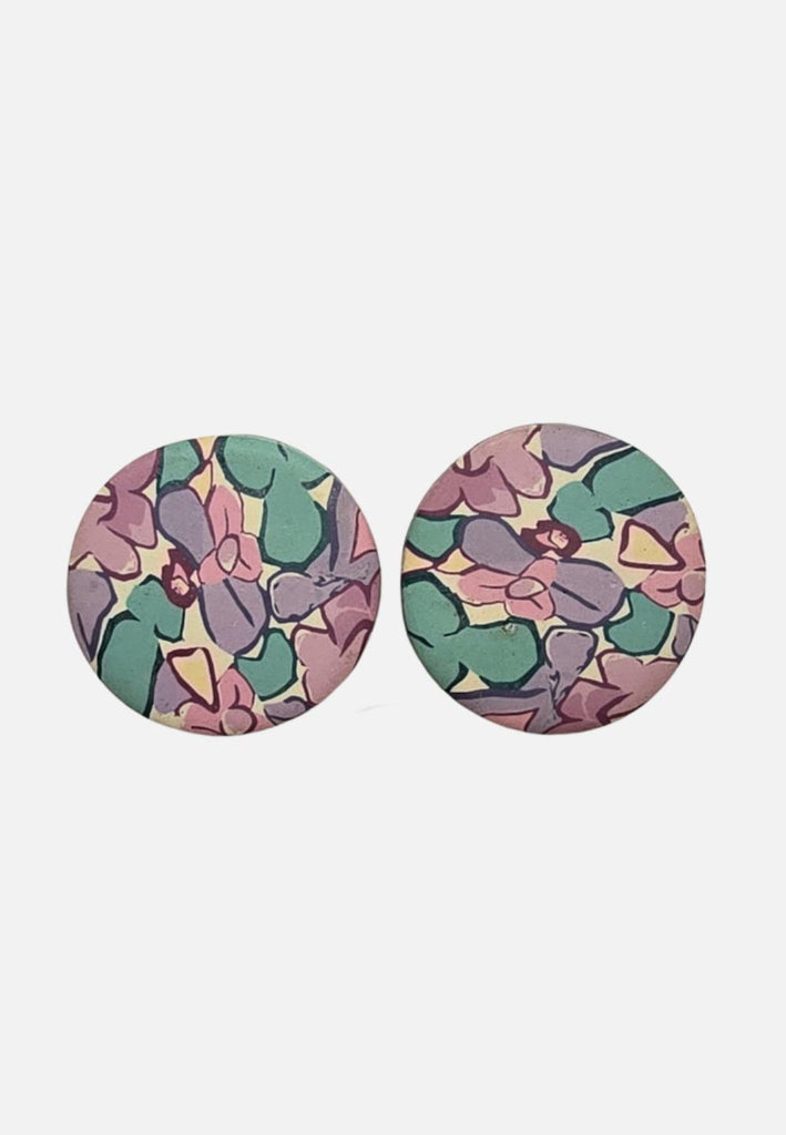 1980s Pastel Floral Print Resin Clip-On Earrings