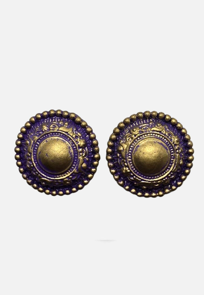 1980s Purple and Gold Medallion Clip-On Earrings 'VIP'