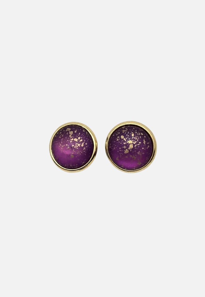 1980s Purple Gold Fleck Cabochon Clip-On Earrings 'VIP'
